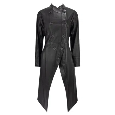 Pre-owned John Galliano 2002  Black Lambskin Leather Double Breasted Coat 8us / 42f