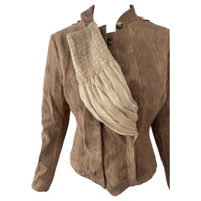 Pre-owned John Galliano 2006 Vintage Tan Brown Cotton Chiffon Runway Blazer Jacket