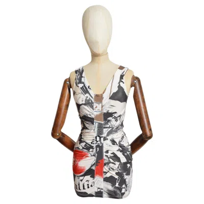 Pre-owned John Galliano 2008  Tabloid Print Draped Newspaper Fitted Cocktail Dress In Sand