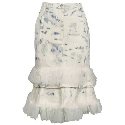 Pre-owned John Galliano Acid Wash Denim & Mongolian Fur Skirt In Gray