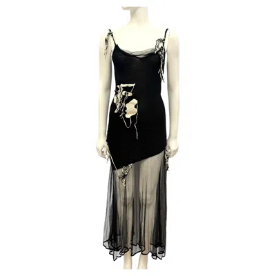 Pre-owned John Galliano Archive  S/s 2001 Deconstructed Knit & Tulle Art Dress In Black