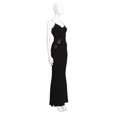 Pre-owned John Galliano A/w 2000 Bias Cut Black Crepe Slip Dress With Crochet Applique