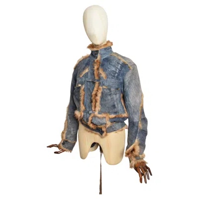 Pre-owned John Galliano A/w 2003  Runway Blue Distressed Suede Shearling Bomber Jacket