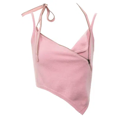 Pre-owned John Galliano Baby Pink Fuzzy Knitted Crop Top With Zippers, Ss 2000