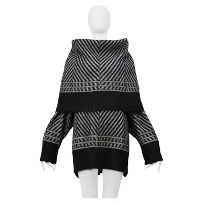 Pre-owned John Galliano Black And Gray Chevron Mohair Sweater With Oversized Neck 1999