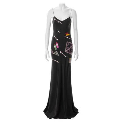 Pre-owned John Galliano Black Bias-cut Embroidered Crepe Evening Dress, Fw 2004