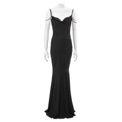 Pre-owned John Galliano Black Bias-cut Satin Evening Dress With Chain Straps, Ss 2002