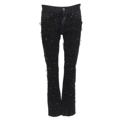 Pre-owned John Galliano Black Cotton Floral Fringe Embellished Bootcut Jeans Fr46 S