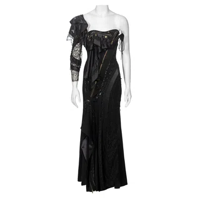 Pre-owned John Galliano Black Deconstructed Silk And Lace Evening Dress, Ss 2002