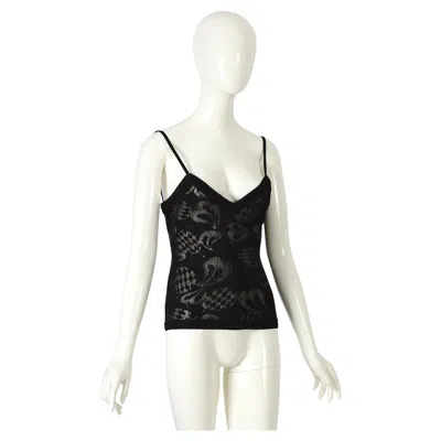 Pre-owned John Galliano Black Jacquard Pattern Lurex Knit Spaghetti Straps Top