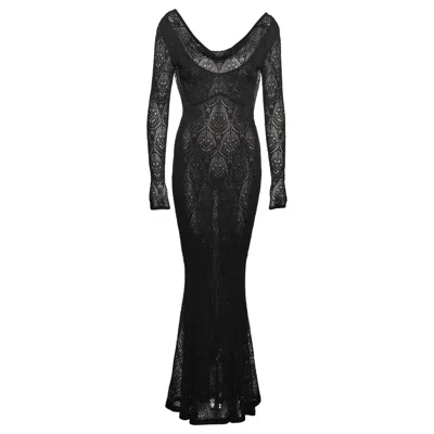 Pre-owned John Galliano Black Knit Lace Evening Dress With Draped Low Back, Fw 1999