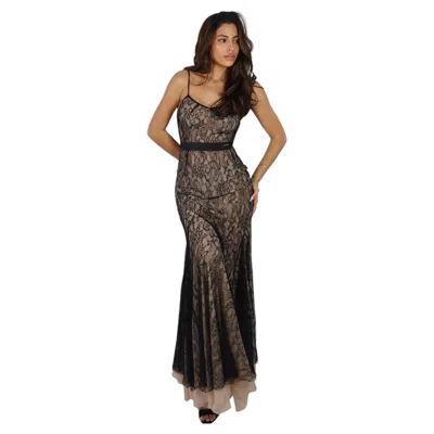 Pre-owned John Galliano Black Lace Evening Gown With Pale Pink Lining