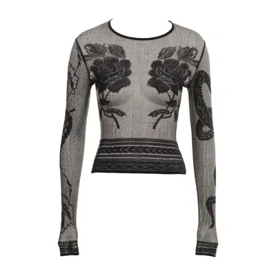 Pre-owned John Galliano Black Mesh Top With Tattoo Motifs, Fw 1997
