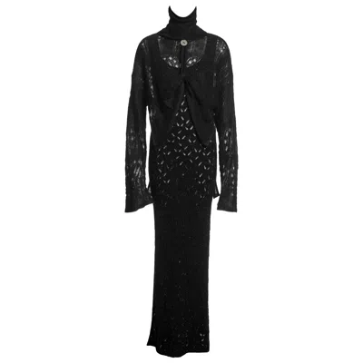 Pre-owned John Galliano Black Metallic Knit Dress And Mohair Sweater Ensemble, Fw 2000