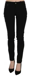 John Galliano Black Mid Waist Slim Fit Skinny Denim Casual Pants Jeans In Black
