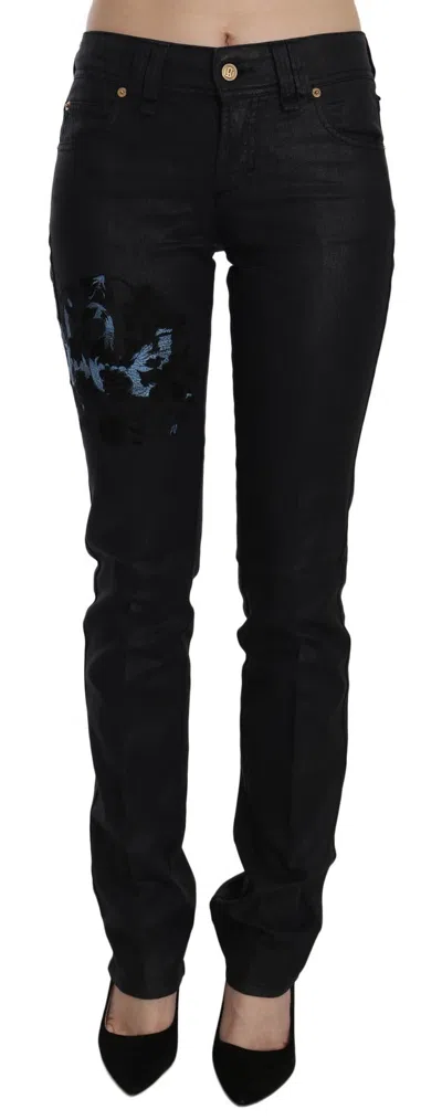 John Galliano Black Swan Floral Embroidered Mid Waist Skinny Denim Jeans