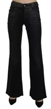 John Galliano Black Washed High Waist Flared Denim Casual Pants Jeans In Black