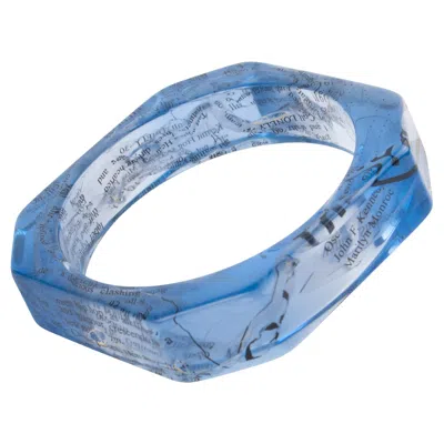 Pre-owned John Galliano Blue Acrylic Resin Bracelet Bangle With Newspaper Inclusions
