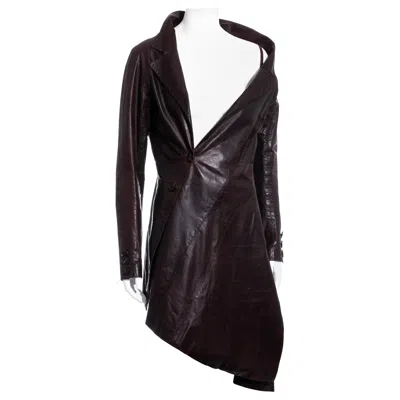 Pre-owned John Galliano Brown Leather Twisted Off-shoulder Jacket, Fw 2000