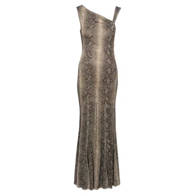 Pre-owned John Galliano Brown Snakeskin Print Maxi Dress With Asymmetric Neckline, Ss 2000