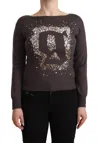 John Galliano Brown Wool Sequined Long Sleeves Pullover Sweater In Blue