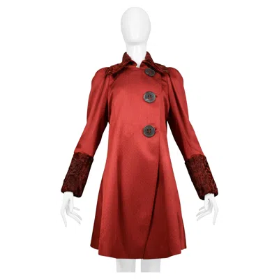 Pre-owned John Galliano Burgundy Red Coat With Curly Lamb Collar And Cuffs 2007
