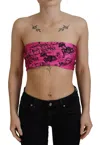 John Galliano Pink Newspaper Print Bra Cropped Blouse In Pink