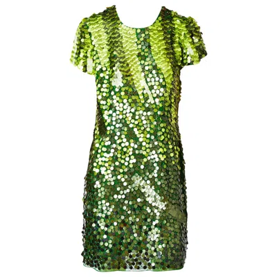 Pre-owned John Galliano Chiffon Tee Shirt Dress With Paiettes In Green