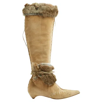 Pre-owned John Galliano Christian Dior 2000s Bottes Eu40  Beige Suede Boots Uk6.5 Us9 In Brown
