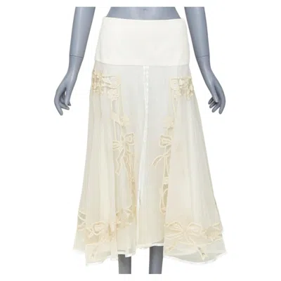 Pre-owned John Galliano Christian Dior 2006 Vintage Gua Blanc Casse Silk Embroidered Flare Midi In Sand
