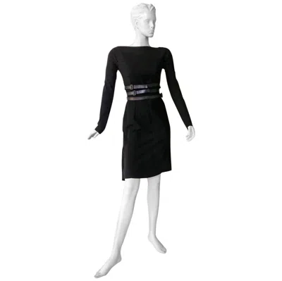 Pre-owned John Galliano Christian Dior By  Sheath W/3 Wrap Belts & Bustle Dress In Black