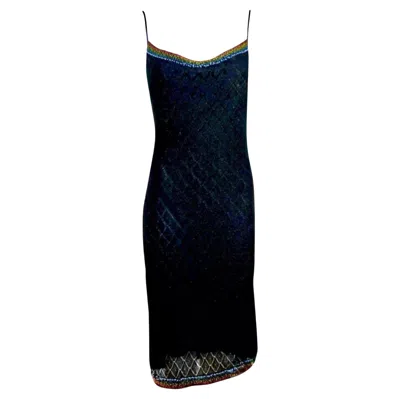 Pre-owned John Galliano Christian Dior - F/w 2001 Lattice Bead Embroidered Knit Slip Dress In Black