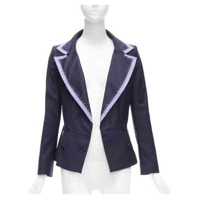 Pre-owned John Galliano Christian Dior  Vintage Navy Purple Topstitch Bar Blazer Fr38 M
