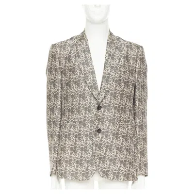 Pre-owned John Galliano Cotton Blend Grey Floral Jacquard Tapestry Blazer Jacket Eu50 L In Gray
