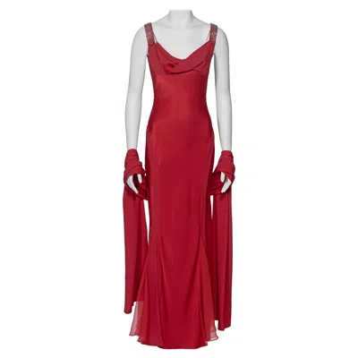 Pre-owned John Galliano Crystal Adorned Crimson Satin Evening Dress And Shawl, Ss 2001 In Red