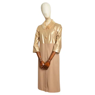 Pre-owned John Galliano Early 2000s  Mink Collar Gold Leather & Wool Princess Coat In Brown