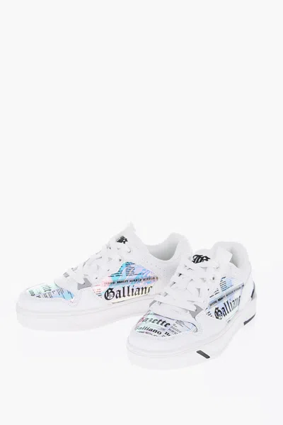 John Galliano Faux Leather Low-top Sneakers With Iridescent Details In White