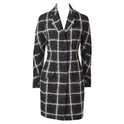 Pre-owned John Galliano Fitted Grid Pattern Wool Coat In Black
