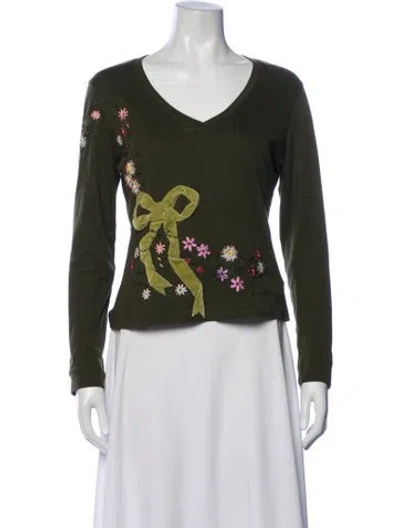 Pre-owned John Galliano Floral Print V-neck Top In Green
