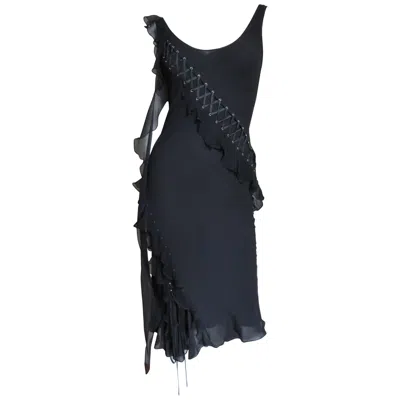 Pre-owned John Galliano For Christian Dior Lace Up Silk Dress In Black