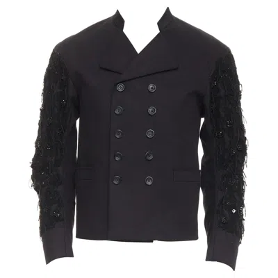 Pre-owned John Galliano Fringe Embellished Sleeve Cotton Double Breasted Jacket Fr46 S In Black