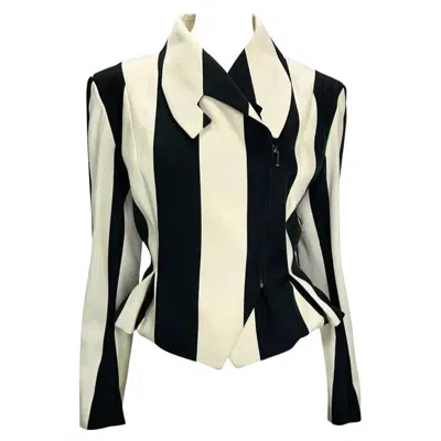 Pre-owned John Galliano F/w 1990  Runway Black White Striped Zip Bustle Jacket Us 8, Uk 10