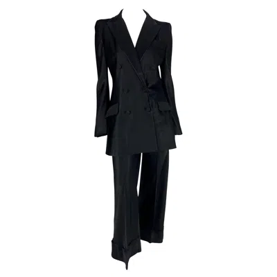 Pre-owned John Galliano F/w 1994  Runway Black Satin Double Breasted Oversized Pantsuit