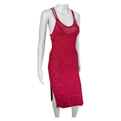 Pre-owned John Galliano F/w 2000 Open Knit Metallic Slip Bodycon Midi Dress In Red