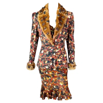 Pre-owned John Galliano F/w 2001 Fur Jacket Blazer & Dress 2 Piece Set Ensemble In Brown