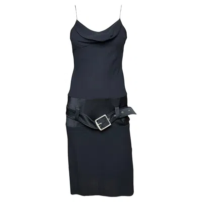 Pre-owned John Galliano F/w 2002 Black Belted Wool Crepe Mini Dress