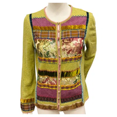 Pre-owned John Galliano F/w 2002 Patchwork Wool Angora Cardigan Velvet Tartan Floral In Brown