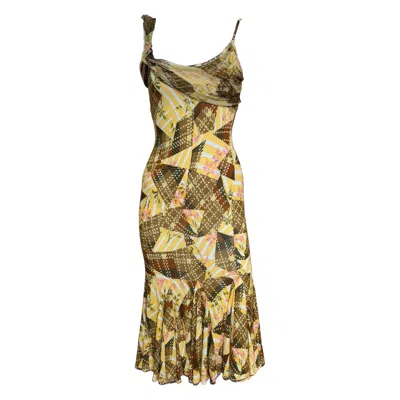 Pre-owned John Galliano F/w 2004 Printed Silk Jersey Dress In Brown