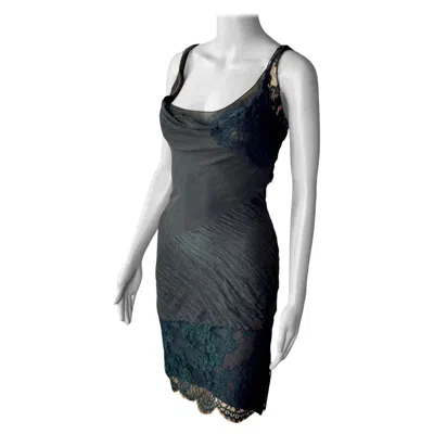 Pre-owned John Galliano F/w 2006 Semi-sheer Lace Knit Slip Black 2 Piece Mini Dress