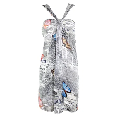 Pre-owned John Galliano Gazette / Newspaper Butterfly Silk Dress In Gray